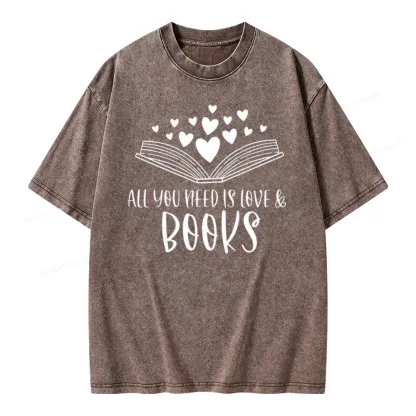 Pagewing All You Need Is Love & Books Unisex Washed T-shirt