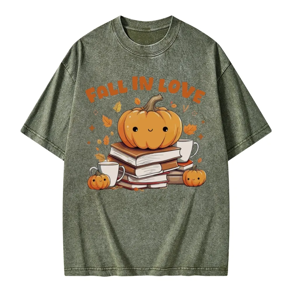 Pagewings Thanksgiving Fall in Love with Reading Unisex Washed T-shirt