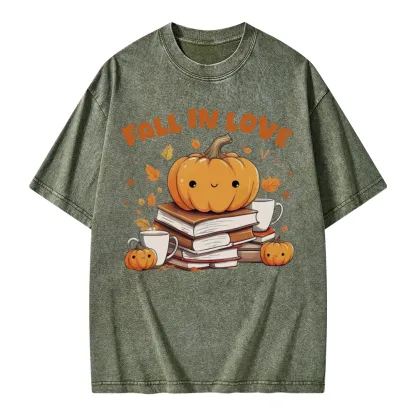 Pagewings Thanksgiving Fall in Love with Reading Unisex Washed T-shirt