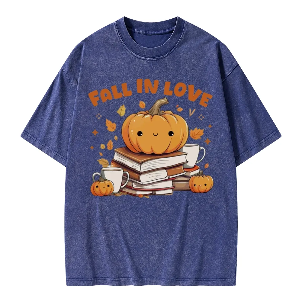 Pagewings Thanksgiving Fall in Love with Reading Unisex Washed T-shirt