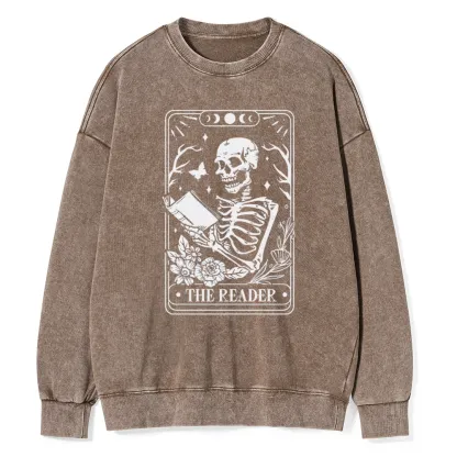 Pagewings The Reader Tarot Card Unisex Washed Sweatshirt