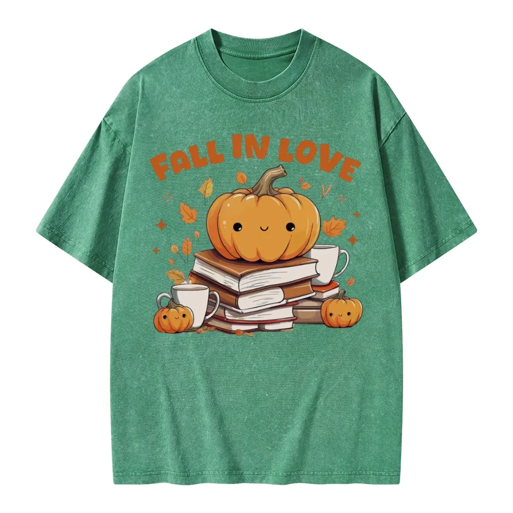 Pagewings Thanksgiving Fall in Love with Reading Unisex Washed T-shirt