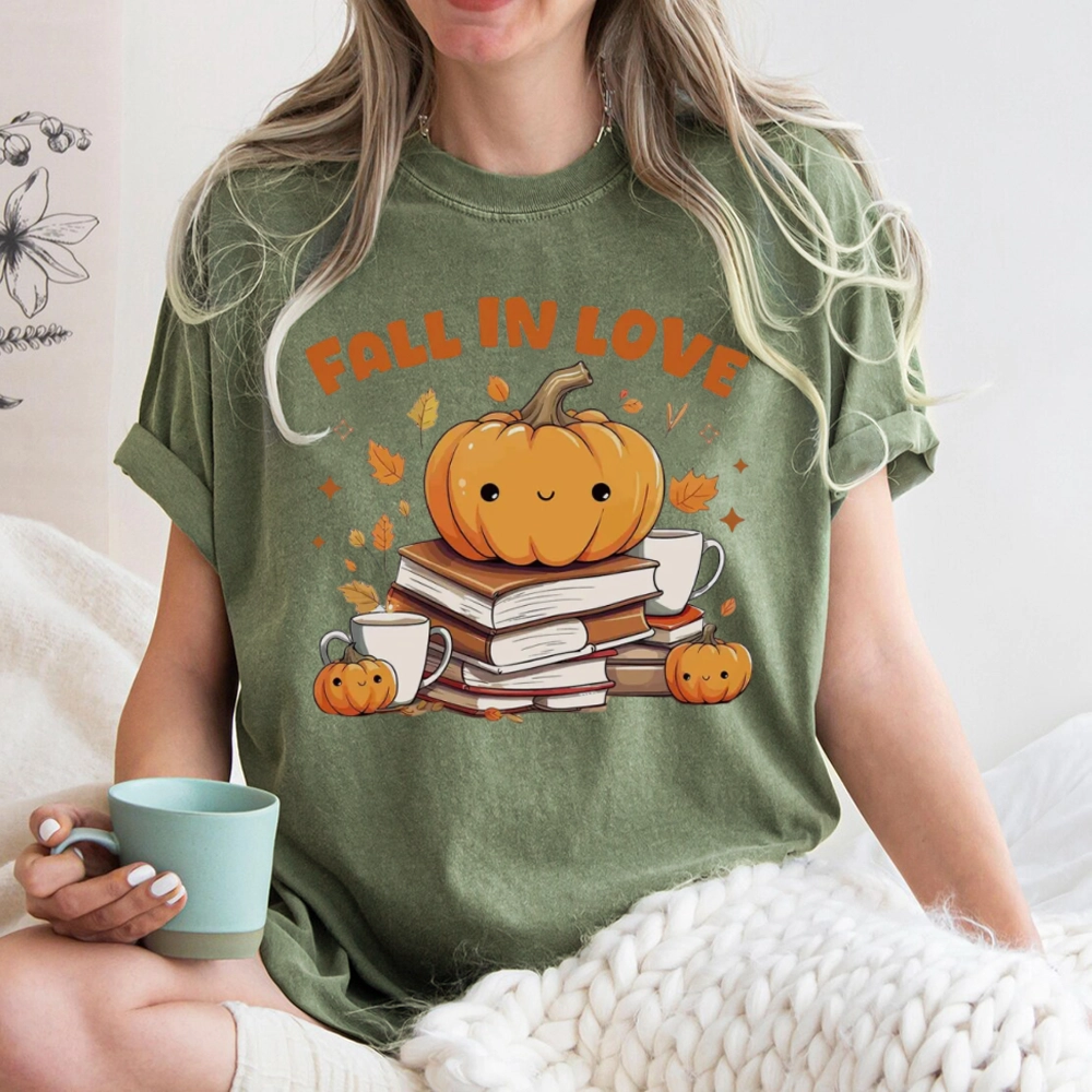 Pagewings Thanksgiving Fall in Love with Reading Unisex Washed T-shirt