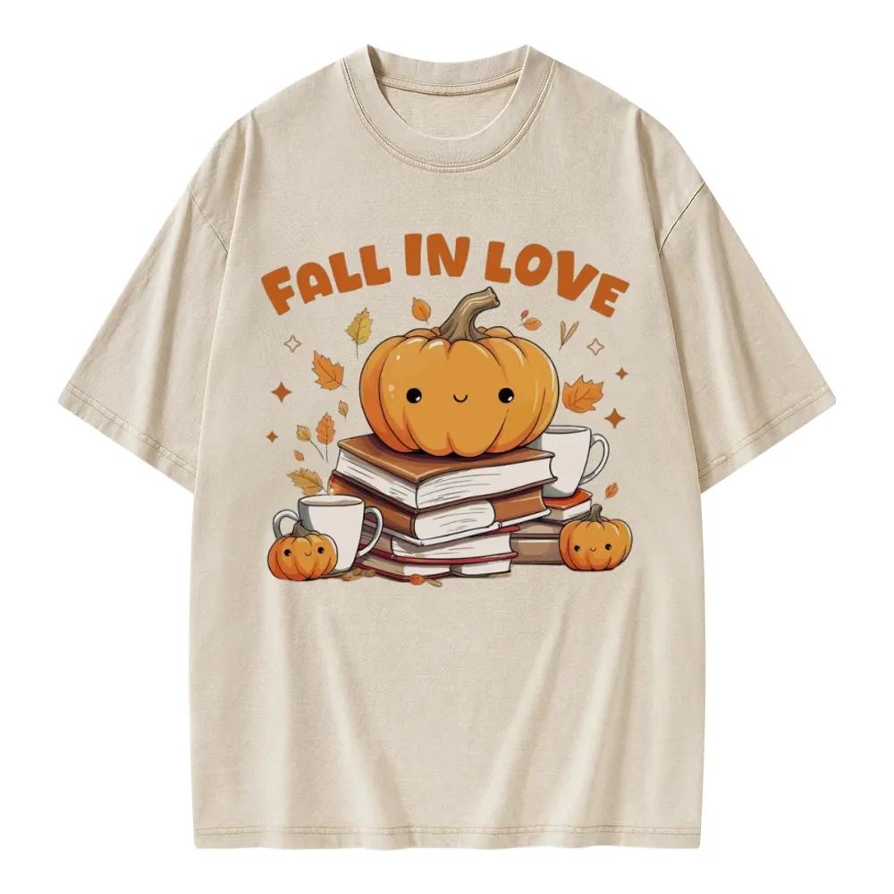 Pagewings Thanksgiving Fall in Love with Reading Unisex Washed T-shirt