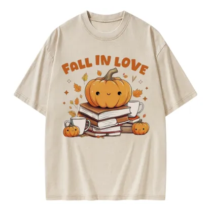 Pagewings Thanksgiving Fall in Love with Reading Unisex Washed T-shirt