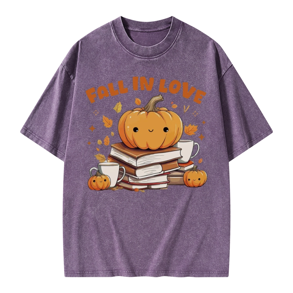 Pagewings Thanksgiving Fall in Love with Reading Unisex Washed T-shirt