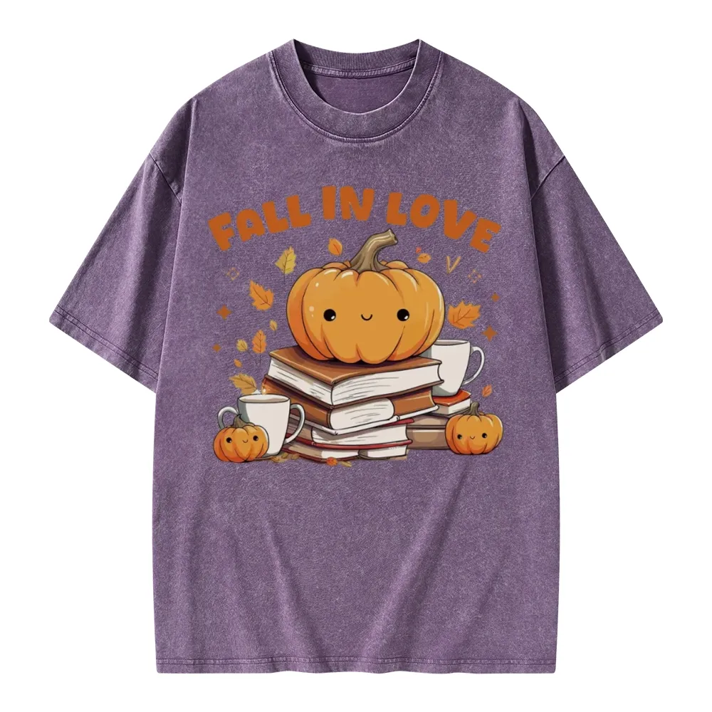 Pagewings Thanksgiving Fall in Love with Reading Unisex Washed T-shirt