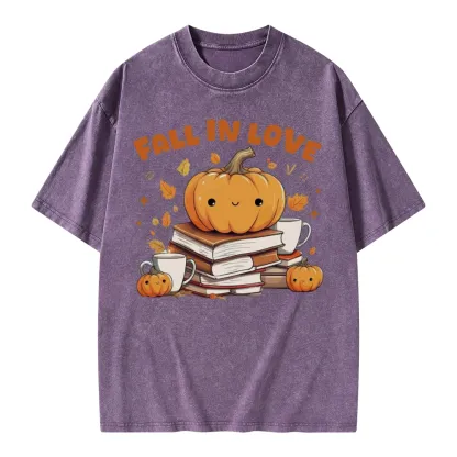 Pagewings Thanksgiving Fall in Love with Reading Unisex Washed T-shirt
