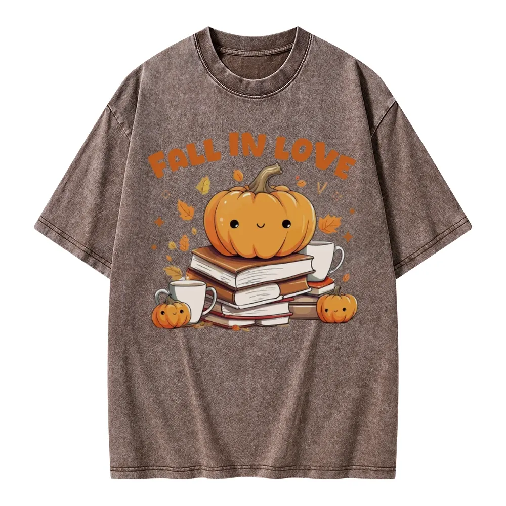 Pagewings Thanksgiving Fall in Love with Reading Unisex Washed T-shirt