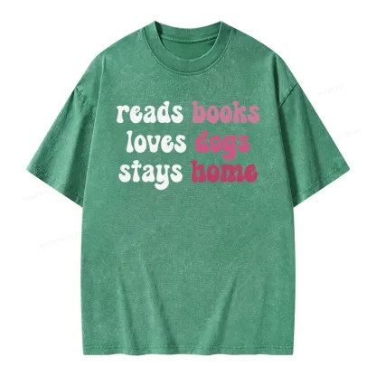 Pagewing Read Books & Lovs Dogs & Stay Home Unisex Washed T-shirt