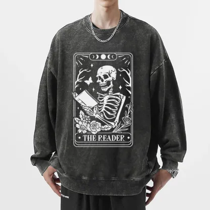 Pagewings The Reader Tarot Card Unisex Washed Sweatshirt