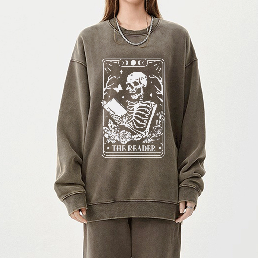 Pagewings The Reader Tarot Card Unisex Washed Sweatshirt
