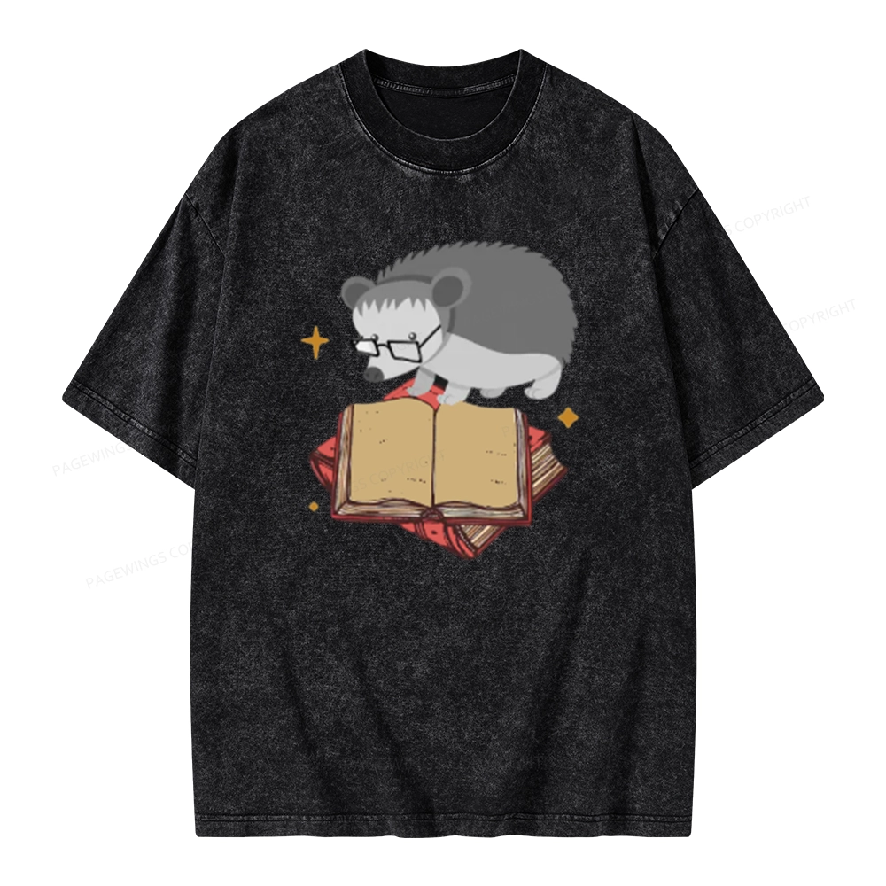 Pagewing Fun Hedgehog Is Reading Unisex Washed T-shirt