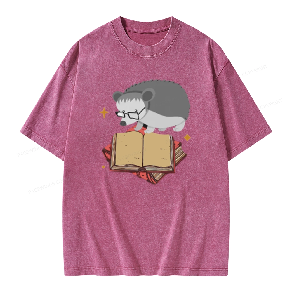 Pagewing Fun Hedgehog Is Reading Unisex Washed T-shirt