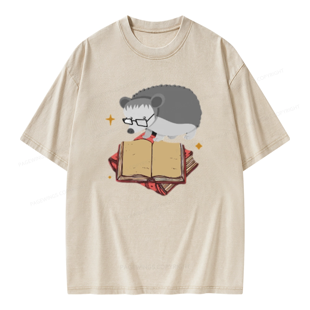 Pagewing Fun Hedgehog Is Reading Unisex Washed T-shirt
