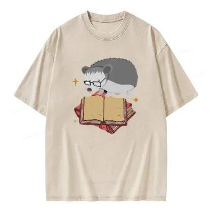 Pagewing Fun Hedgehog Is Reading Unisex Washed T-shirt