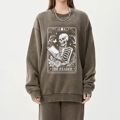 Pagewings The Reader Tarot Card Unisex Washed Sweatshirt