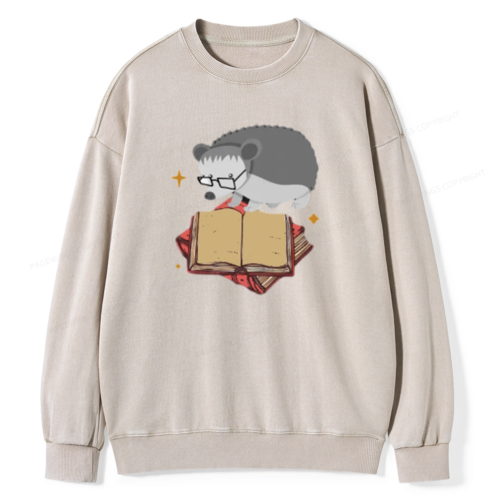Pagewing Fun Hedgehog Is Reading Unisex Washed Sweatshirt