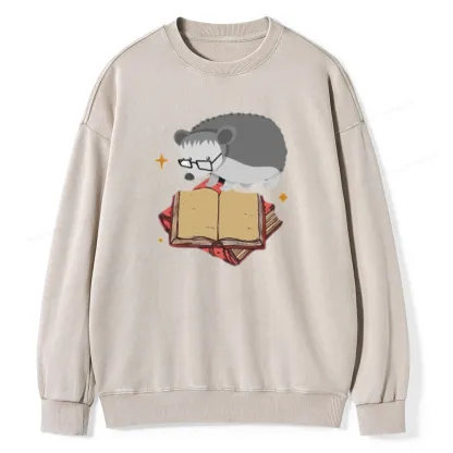 Pagewing Fun Hedgehog Is Reading Unisex Washed Sweatshirt
