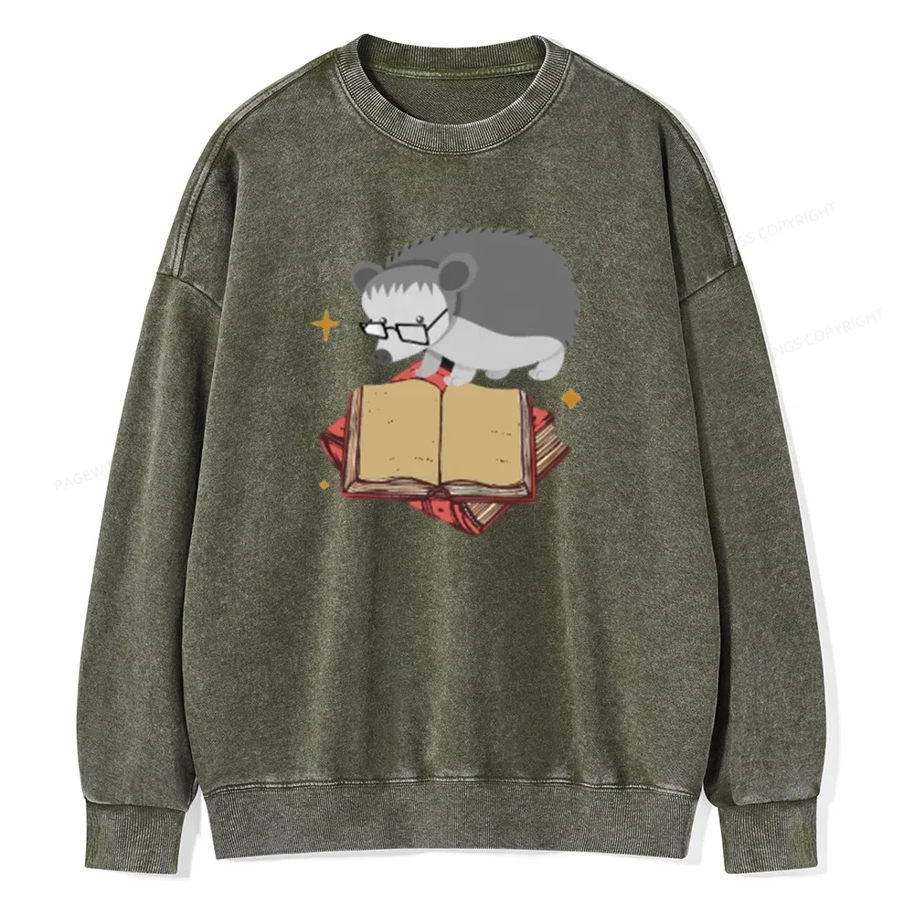 Pagewing Fun Hedgehog Is Reading Unisex Washed Sweatshirt