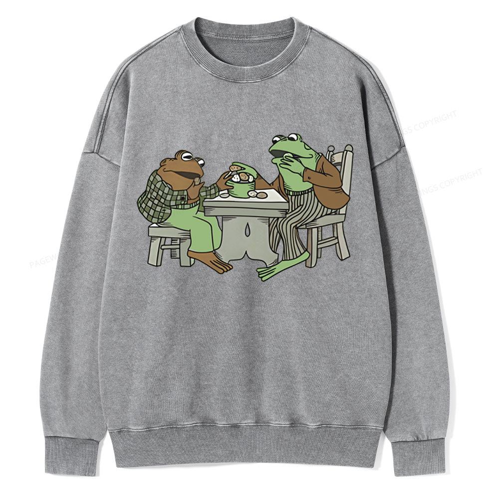 Pagewings frog & toad eat cookies Unisex Washed Sweatshirt