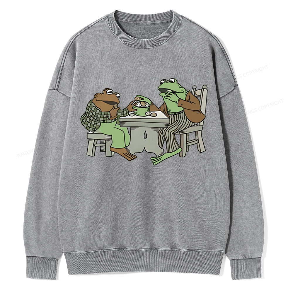 Pagewings frog & toad eat cookies Unisex Washed Sweatshirt