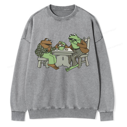 Pagewings frog & toad eat cookies Unisex Washed Sweatshirt