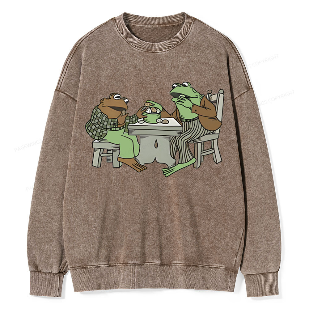 Pagewings frog & toad eat cookies Unisex Washed Sweatshirt
