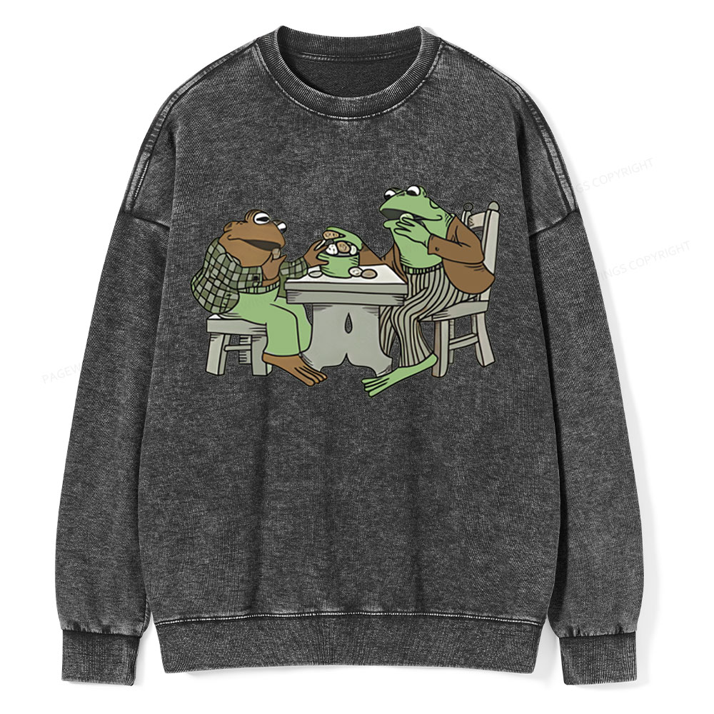 Pagewings frog & toad eat cookies Unisex Washed Sweatshirt