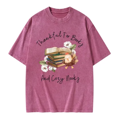 Pagewings Thankful For Books And Cozy Nooks Unisex Washed T-shirt