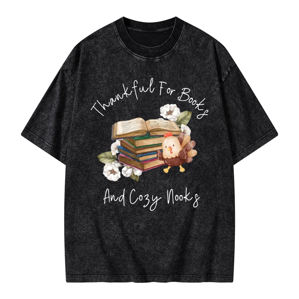 Pagewings Thankful For Books And Cozy Nooks Unisex Washed T-shirt