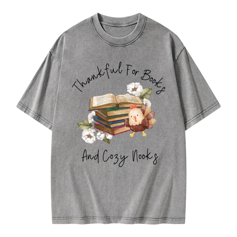 Pagewings Thankful For Books And Cozy Nooks Unisex Washed T-shirt