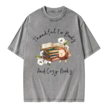 Pagewings Thankful For Books And Cozy Nooks Unisex Washed T-shirt