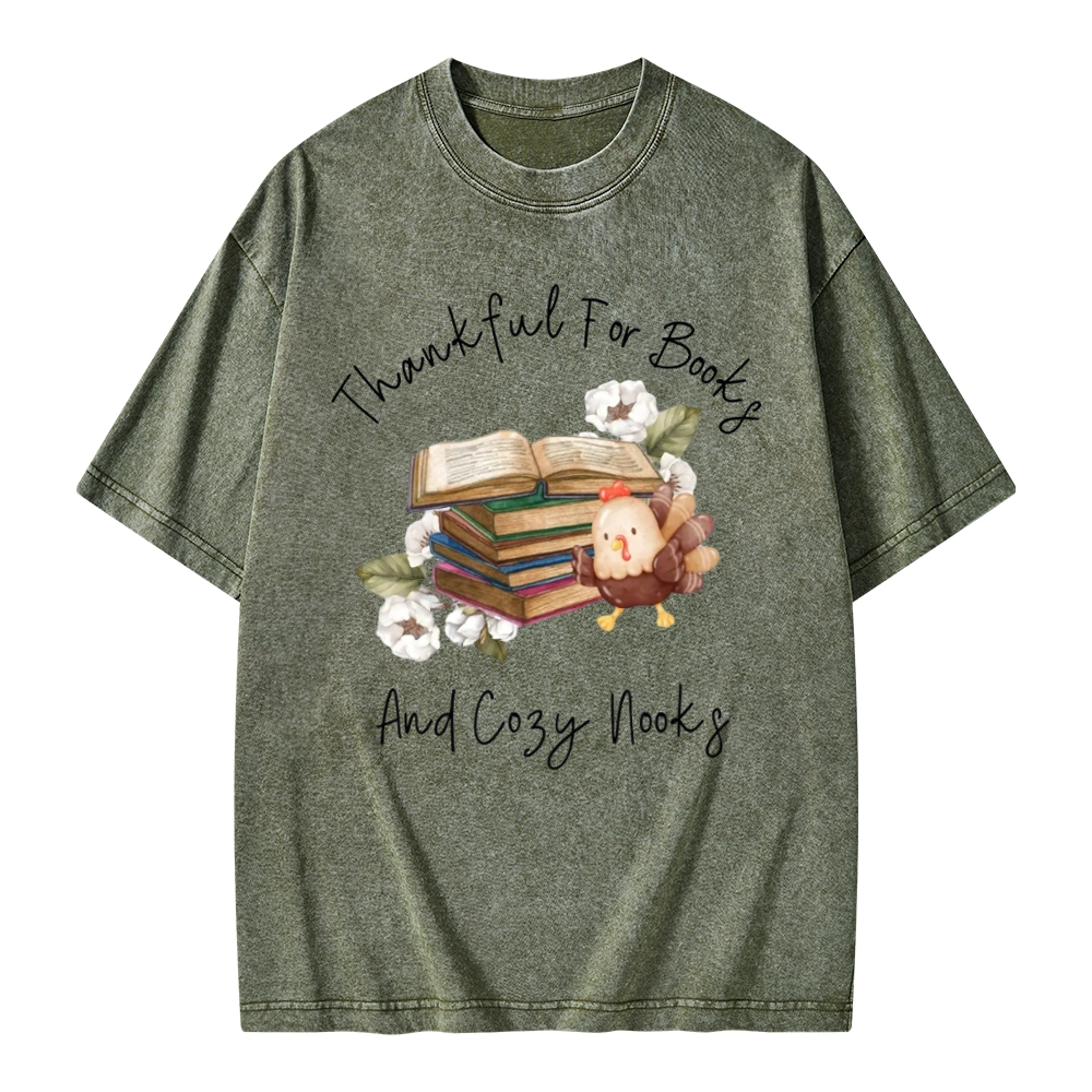 Pagewings Thankful For Books And Cozy Nooks Unisex Washed T-shirt