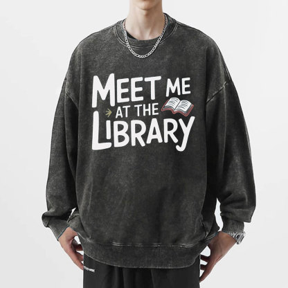 Pagewings Meet Me At The Library Unisex Washed Sweatshirt