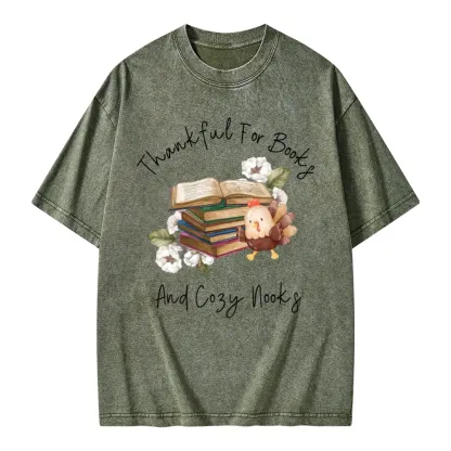 Pagewings Thankful For Books And Cozy Nooks Unisex Washed T-shirt
