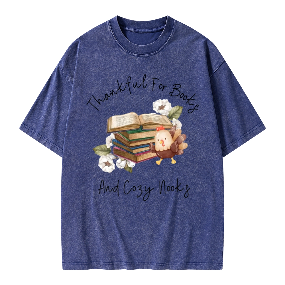 Pagewings Thankful For Books And Cozy Nooks Unisex Washed T-shirt