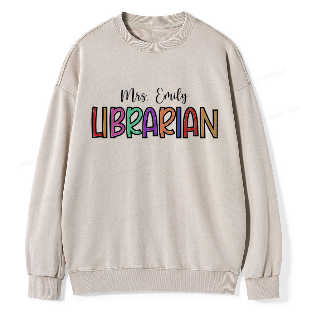 Pagewings Personalized Name Librarian Unisex Washed Sweatshirt