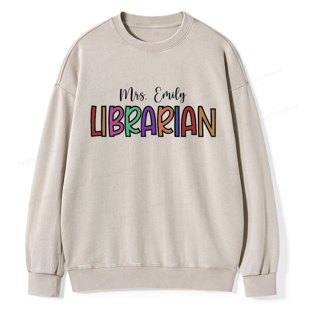 Pagewings Personalized Name Librarian Unisex Washed Sweatshirt