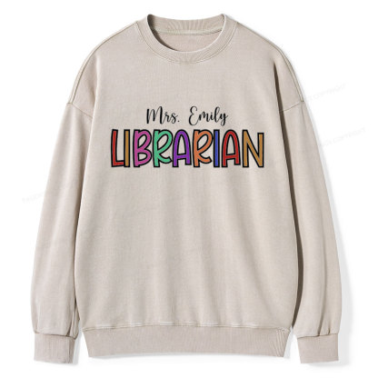 Pagewings Personalized Name Librarian Unisex Washed Sweatshirt