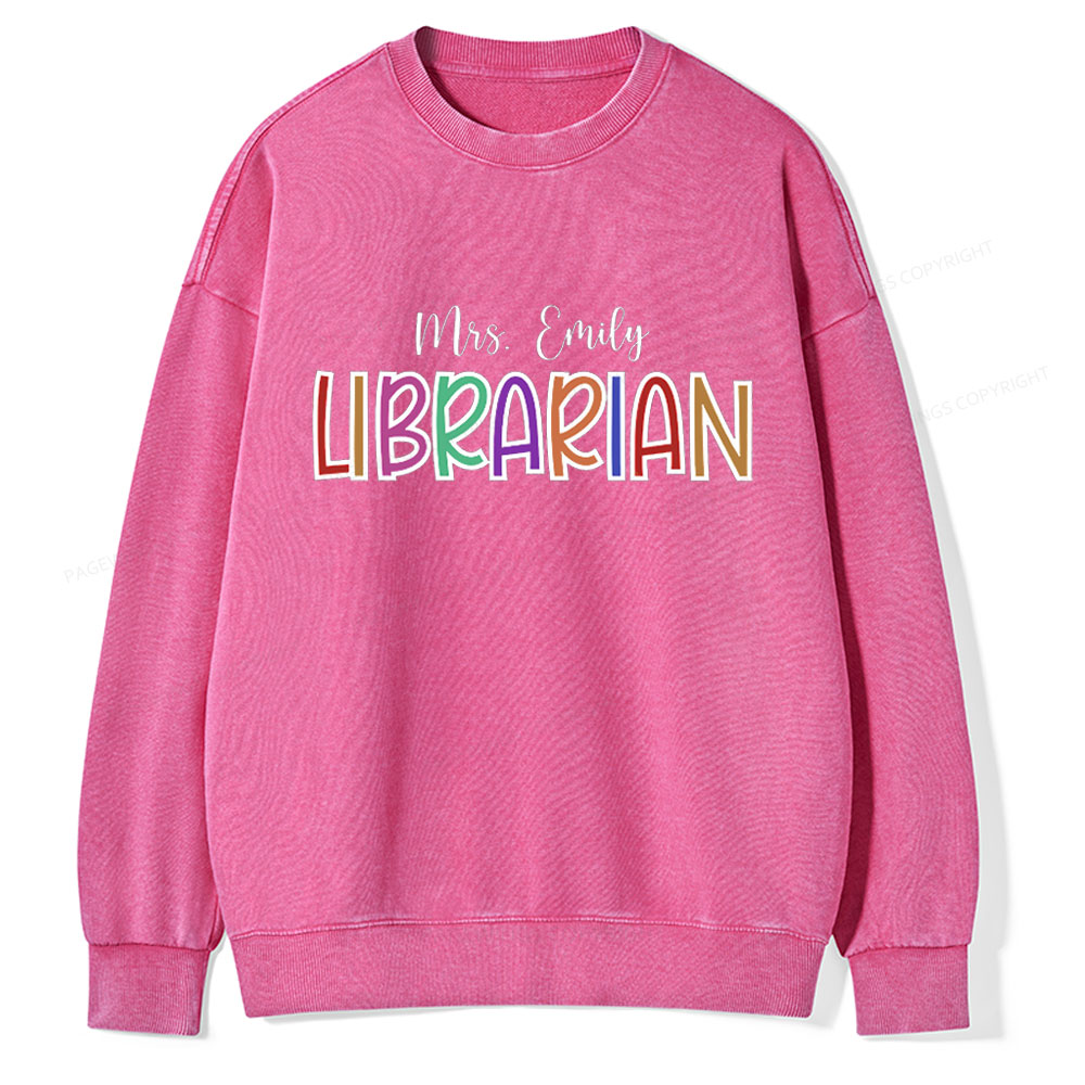 Pagewings Personalized Name Librarian Unisex Washed Sweatshirt