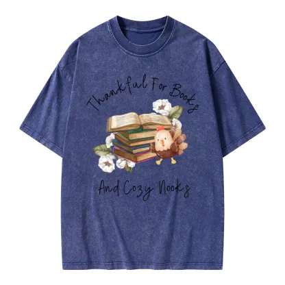 Pagewings Thankful For Books And Cozy Nooks Unisex Washed T-shirt