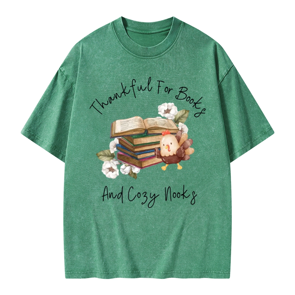 Pagewings Thankful For Books And Cozy Nooks Unisex Washed T-shirt