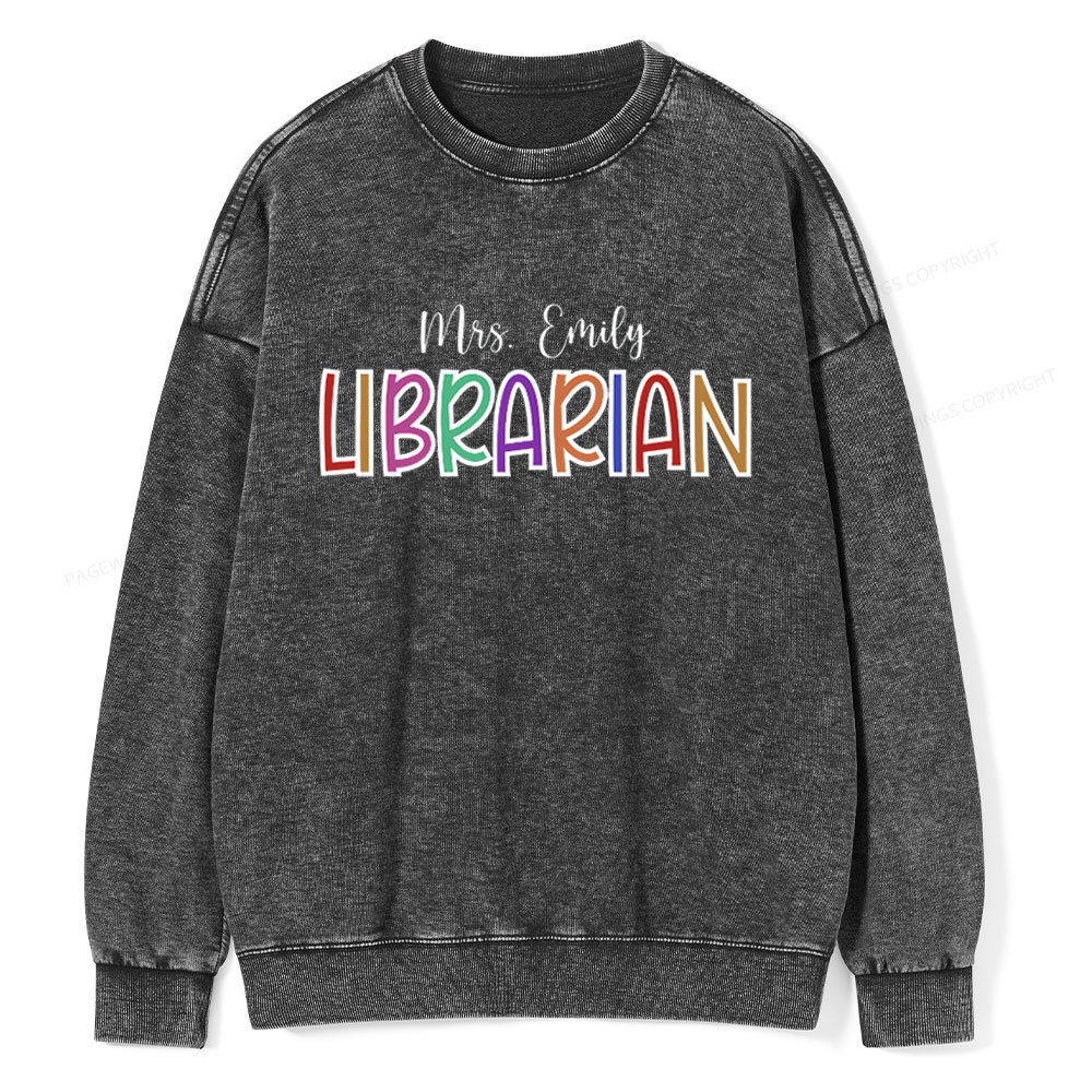 Pagewings Personalized Name Librarian Unisex Washed Sweatshirt