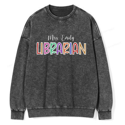 Pagewings Personalized Name Librarian Unisex Washed Sweatshirt