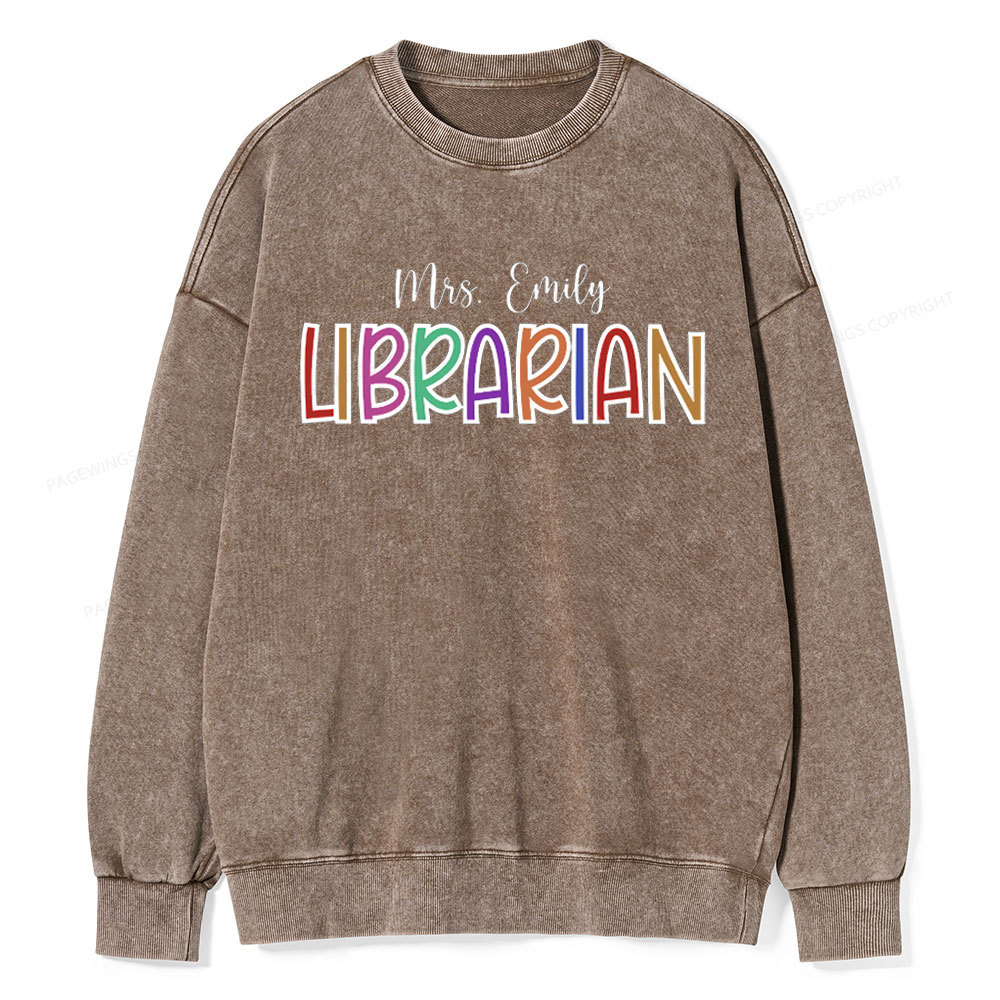 Pagewings Personalized Name Librarian Unisex Washed Sweatshirt