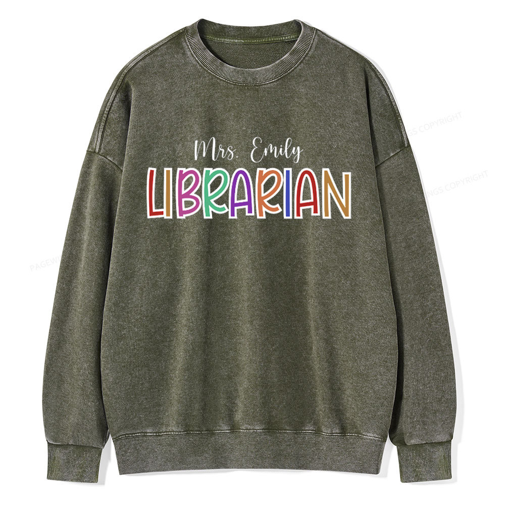 Pagewings Personalized Name Librarian Unisex Washed Sweatshirt
