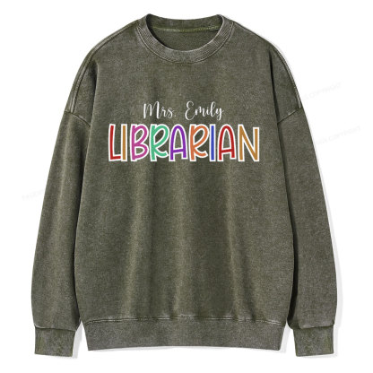 Pagewings Personalized Name Librarian Unisex Washed Sweatshirt