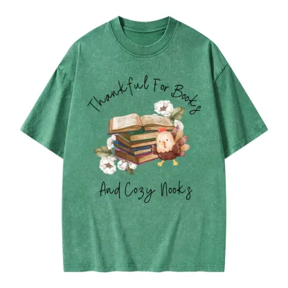 Pagewings Thankful For Books And Cozy Nooks Unisex Washed T-shirt