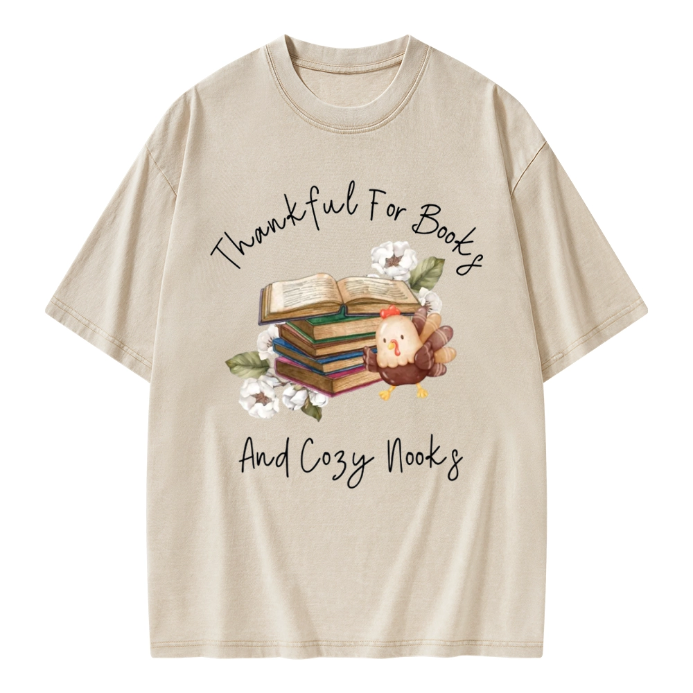 Pagewings Thankful For Books And Cozy Nooks Unisex Washed T-shirt